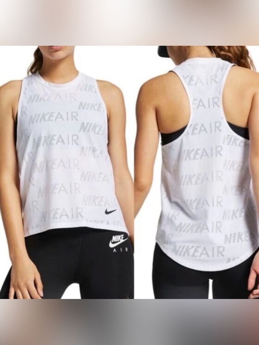 Nike Air Dri-FIT Mesh Monogram Tank Top Large White All Over Logo Racerback